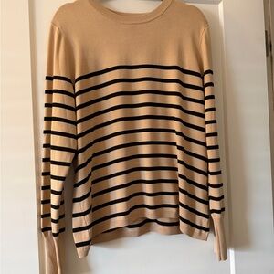 Express Tan and Black Striped Crewneck Sweater